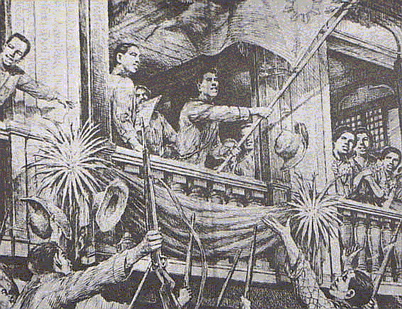 grabado que representa la proclamaci&oacute;n de independencia filipina