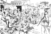 Repartiendo el rancho en la Trocha.Revista Nuevo Mundo. Año 1896 