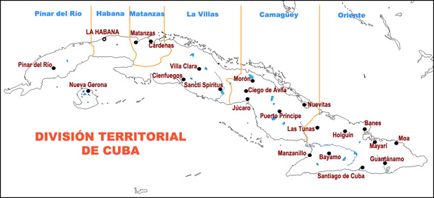 Divisi&oacute;n territorial de Cuba. Provincias espa&ntilde;olas