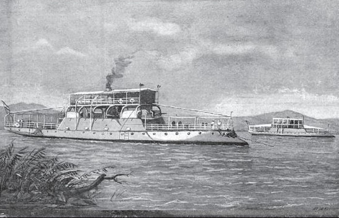 Lanchas cañoneras destinadas en la laguna Lanao. De «La Ilustración Española y Americana».