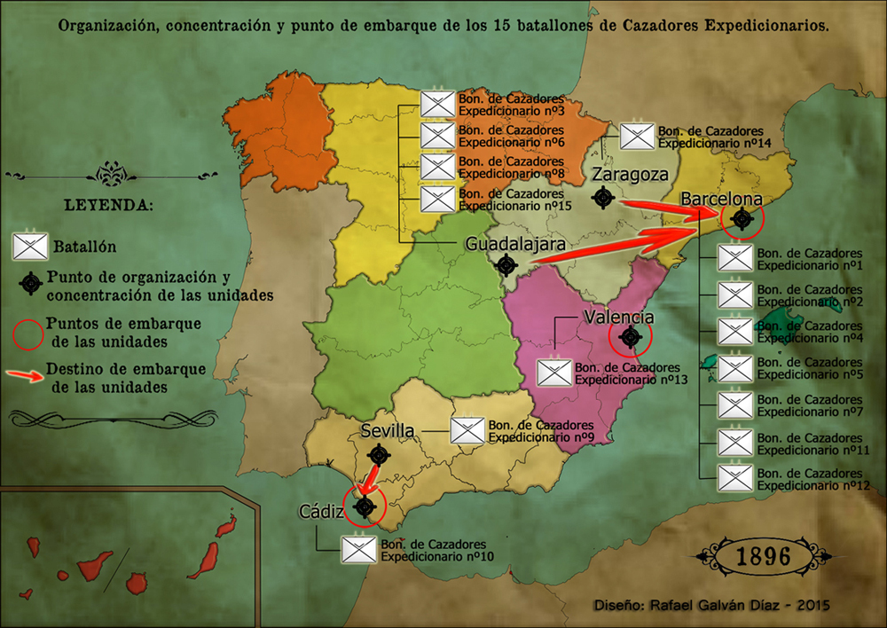 Lugar de organización, concentración y embarque de los 15 batallones de Cazadores Expedicionarios.